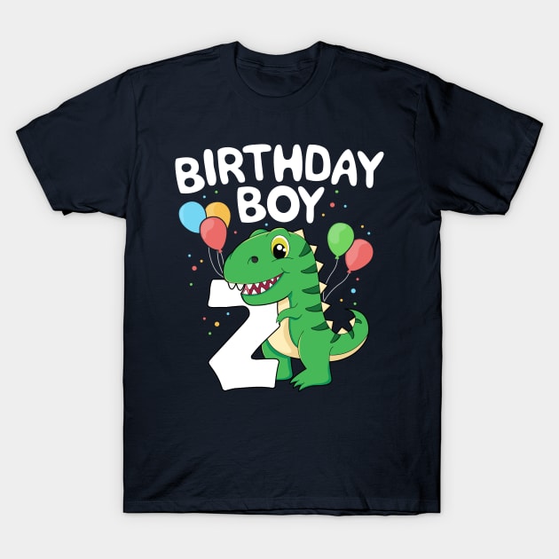 2nd Birthday Boy T-Rex Dinsoaur Party Second Happy Kid Gift T-Shirt by 14thFloorApparel